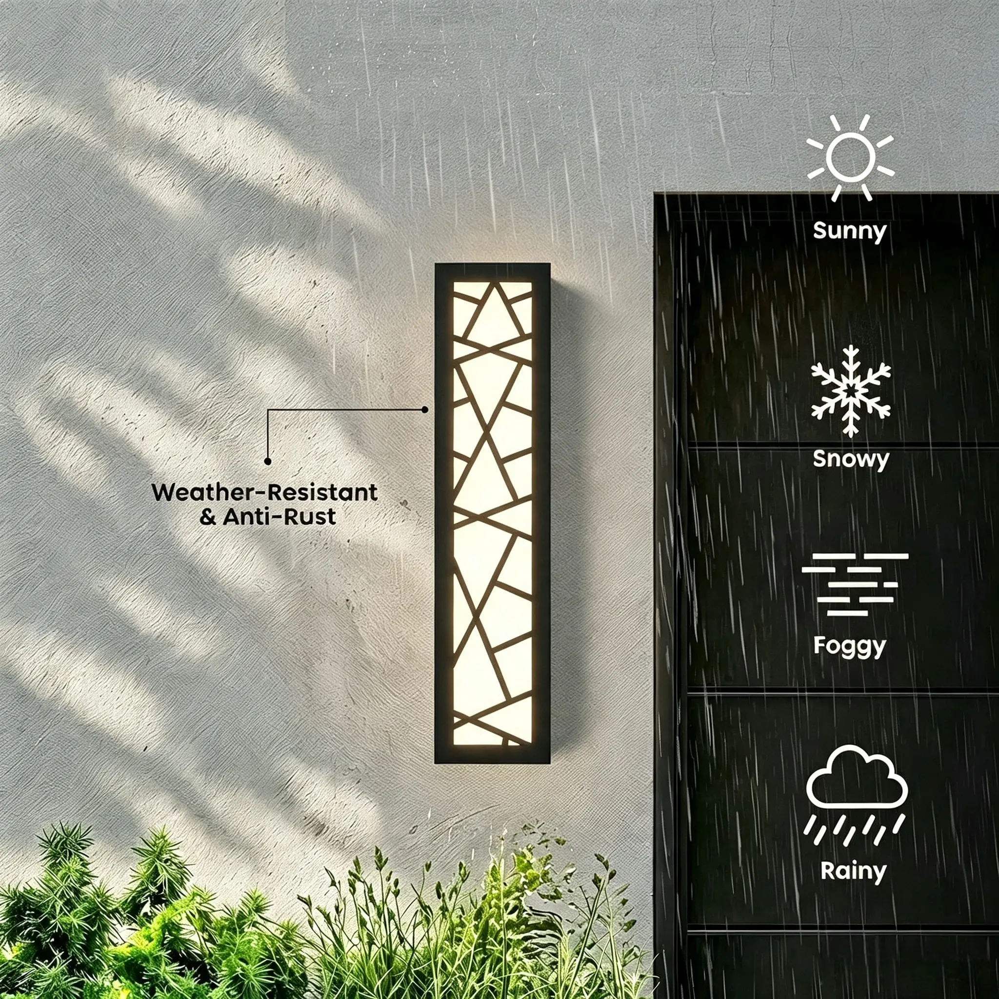 Outdoor Wall Light, Stainless Iron Waterproof Weather-Resistant Anti-Rust Fixture for Sunny, Snowy Conditions, Age 16+
