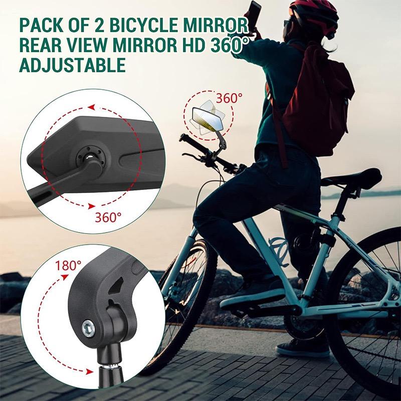 2pcs Bicycle Rearview Mirror High Definition Glass Anti-Scratch Wide Angle Side Mirror 360° Adjustable Bike Mirrors for Bicycle Mountain Bike Road Bike - Outdoor Cycling Safety Accessories