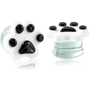 Ear Gauges Glass Ear Plugs Double Flare Solid Glass Ear Gauge Tunnel Mushroom Dog Paw Print Solid Ear Plug Body Piercing Earrings Jewelry Body Piercing Plugs 0G-5/8”