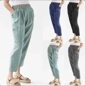 Loose High Waist Casual Pocket Casual Pants Women - Cotton & Linen for Everyday Wear - Womenswear, Bottom