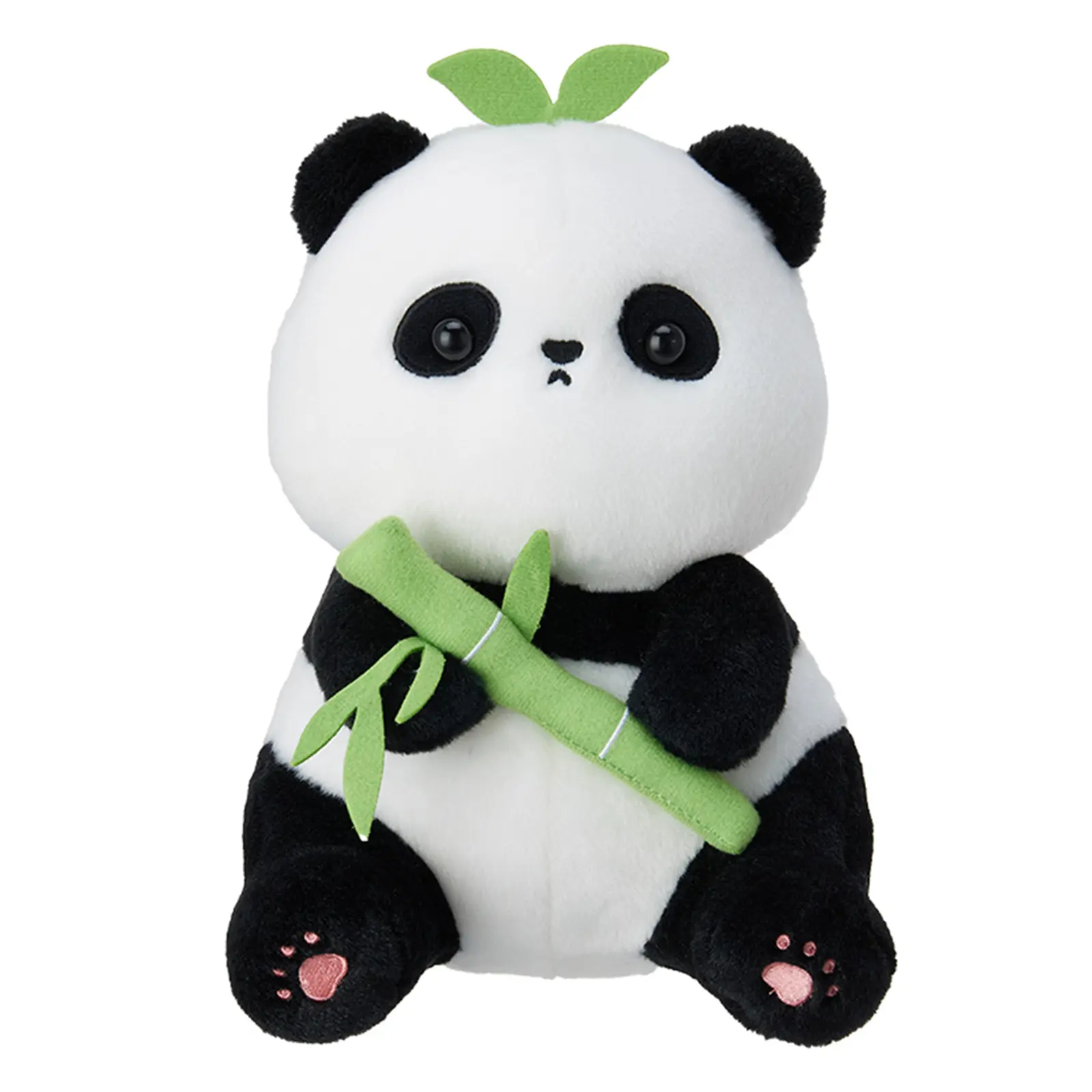 MINISO Sitting Panda Plush Toy - 8.46in (21.5cm) H x 6.10in (15.5cm) W, Bamboo-Themed Soft Fabric Stuffed Animal, Kawaii Cute Collectibles, Couch Dorm Room House Decoration, Huggable Gift