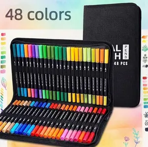 (Back-to-School)NOLUCK 48-Piece Dual-Tip Marker Pens Set - 0.4mm Fine Tip & 1-6mm Brush Nib, High-Quality Non-Toxic Ink - Ideal for Beginners, Coloring Books & Calligraphy, Color Gradient Office Stationery, Double Sided Pen