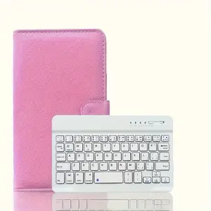Portable Wireless Wireless Keyboard with Stand: Full-Size, Foldable, and Charging for Smartphones, Tablets, and Laptops - Black PU Leather