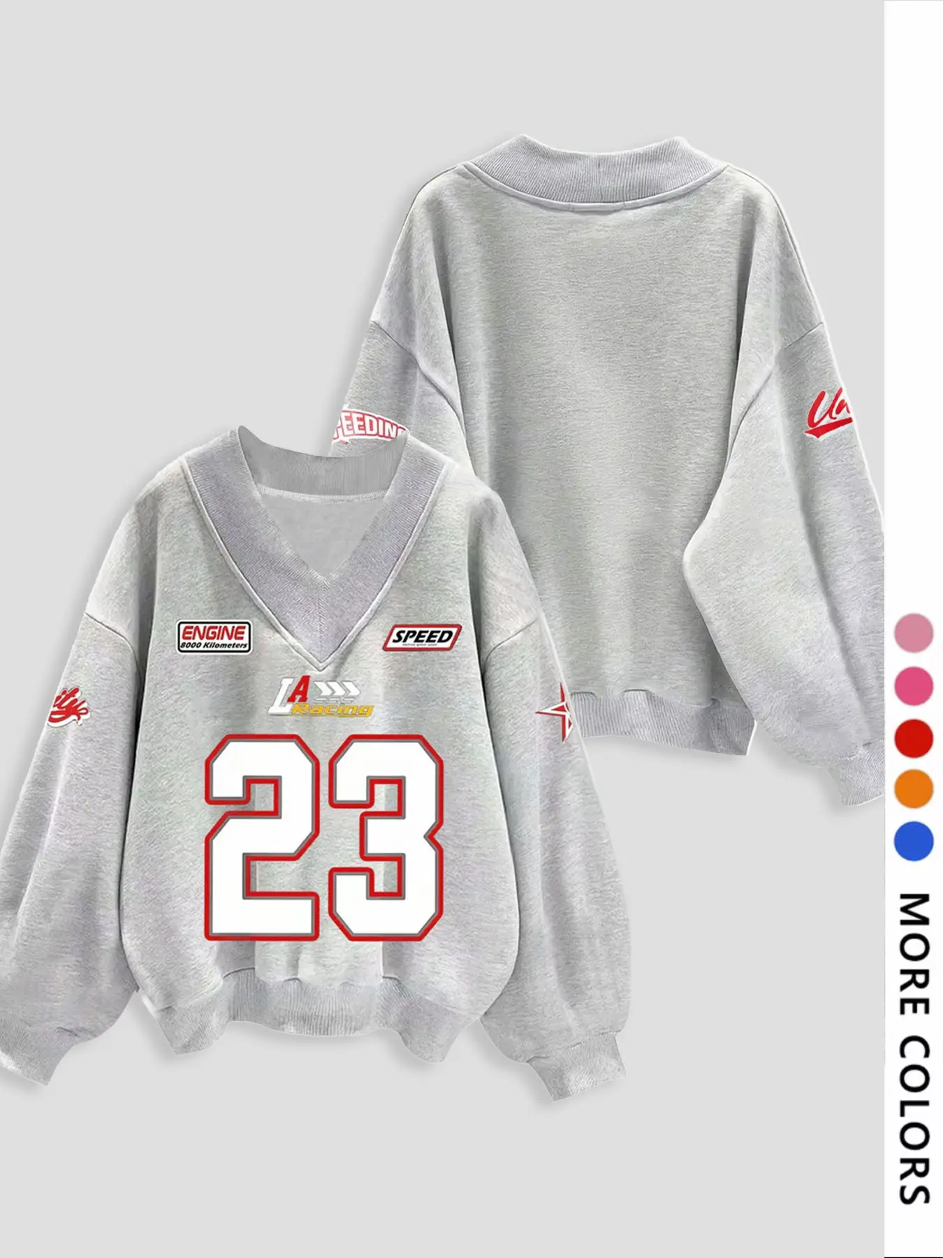 Women's Letter Print Loose-fit V Neck Pullover Sweatshirt, Fall Fashion Casual Cozy Sweatshirt, Comfortable Y2k Style Top, Casual Sweatshirt Tops, Womenswear
