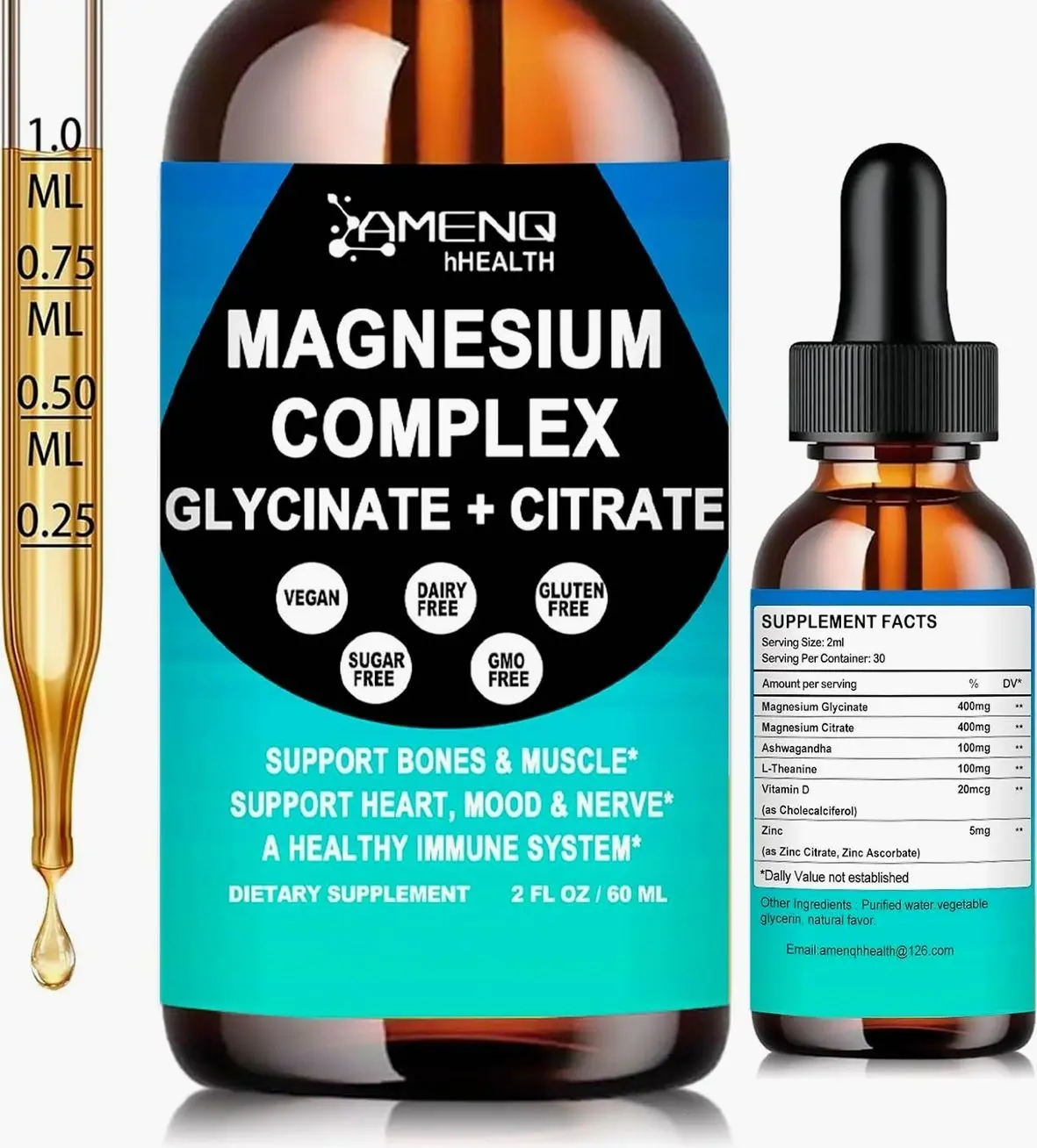Magnesium Complex Supplement, Triple Calm Magnesium Glycinate & Citrate 400mg Drops, Fast Absorption Liquid Magnesium Plus Ashwagandha & L-Theanine for Relaxation Sleep Muscle & Nerve Health