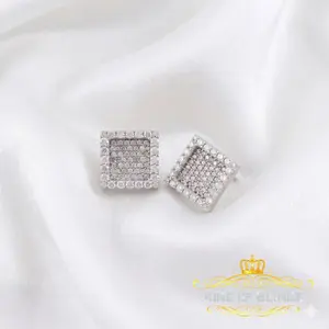 King of Bling's 925 White Silver 1.00ct VVS 'D' Moissanite Square Stud Earring Men's/Womens