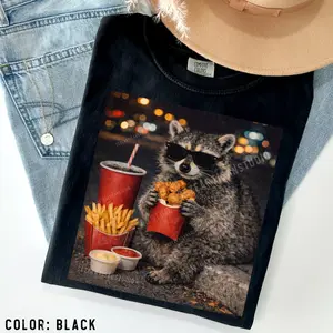 Funny Raccoon Eating Nuggets Shirt Vintage Graphic Tees Raccoon Lover Gift
