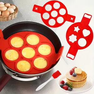 Flip and Cook Silicone Pancake Maker Cook Silicone Pancake Mold Flip and Cook Pancake (2 pcs Red+1 brush)