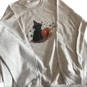 Spooky Cat Crewneck - Vintage Wash Halloween Spooky Season Crewneck Cotton Polyester Womenswear Comfort Costume Hoodie