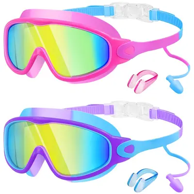 6 Pairs Kids Swim Goggles - No Leak Anti Fog Swimming Goggles With Nose Clip & Earplugs