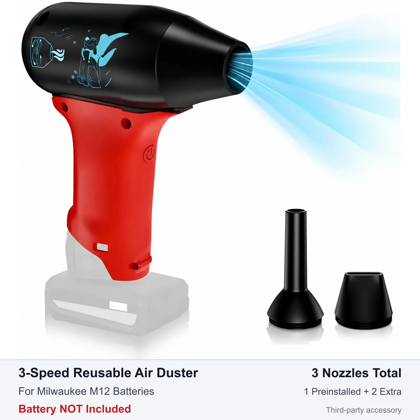 Cordless Mini Jet Blower Compatible with Milwaukee M12 12V Batteries, 3-Speed Reusable Air Duster with 3 Nozzles for Keyboard, Car Interior, Garage and Workbench Cleaning (Battery NOT Included)