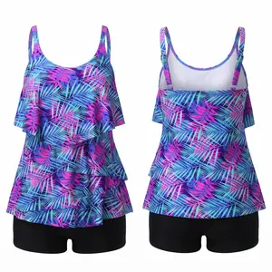 Women’s Tropical Print Tankini Swimsuit, V-Neck Two-Piece Tankini Set with High Waisted Bottom, Full Coverage Bathing Suit for Beach & Pool