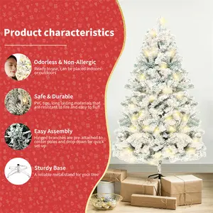 Flocked Christmas Tree with Lights - Festive Home Decorations