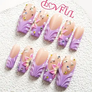 Lovful | H634 Floral Dream Handmade Acrylic Press On Nails | 10PCS Reusable Salon Quality 2025 New