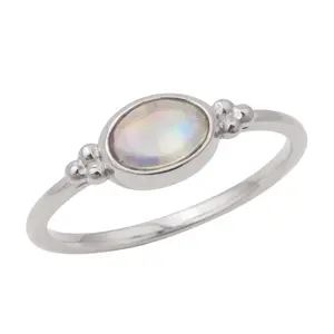 Sterling Silver Dainty Oval Rainbow Moonstone Ring