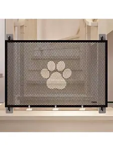 A Portable Foldable Pet Gate (With Transparent Hooks), No-Drill Pet Safety Barrier, Dog Obstacle Protection Fence, Suitable For Stairs, Balcony, Doorway, And Outdoor Use.