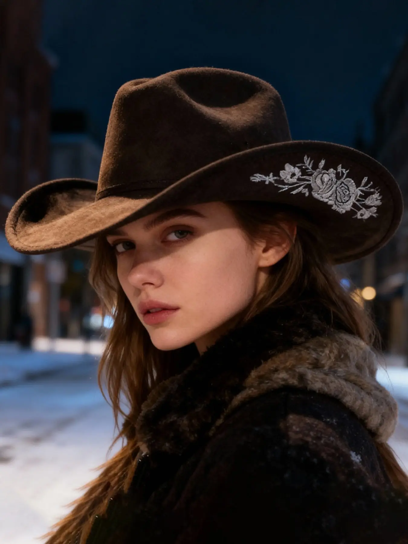Floral Embroidered Suede Cowboy Hat, Cowgirl Hat, Wide Brim Western Style, Adjustable Fit Vintage Fashion Hat, Trendy Accessory for Men & Women, Floral Embroidery