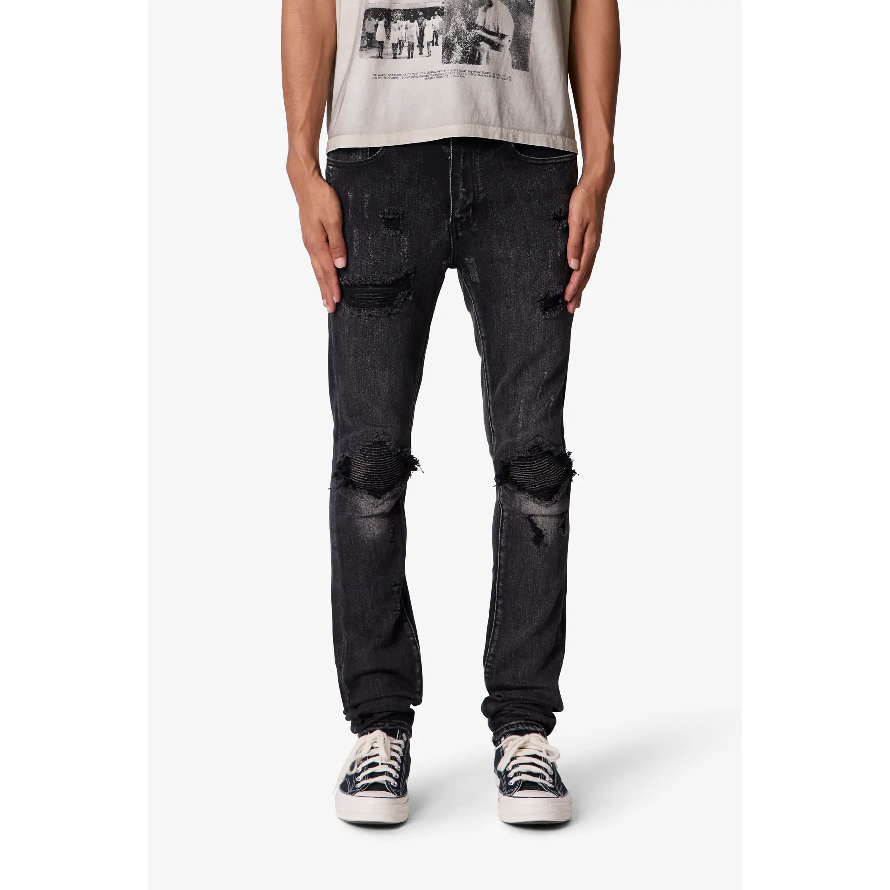 mnml Skinny Distressed Moto Denim - Black