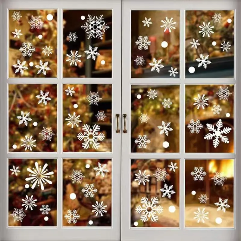 Snowflake Pattern Window Sticker, 108pcs/set 3 Styles Winter Themed Window Decal, Christmas Decorative Sticker for Home Party Festival Door Decorations