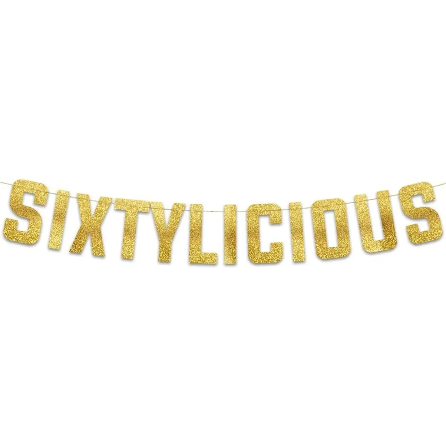 Pre-Strung Sixtylicious Gold Glitter Banner - Funny 60th Birthday and Anniversary Decorations for Men and Women - Party Supplies and Gifts