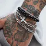 Punk Cross Beaded Stainless Steel Chain Bracelets, Cross Charm Bangle, Punk Style Bracelet, 4-Piece Set for Men, Ideal for Daily Wear & Special Occasions, Perfect Gifts, Stackable Bracelets, Stacking Bracelet, Punk Style Jewelry