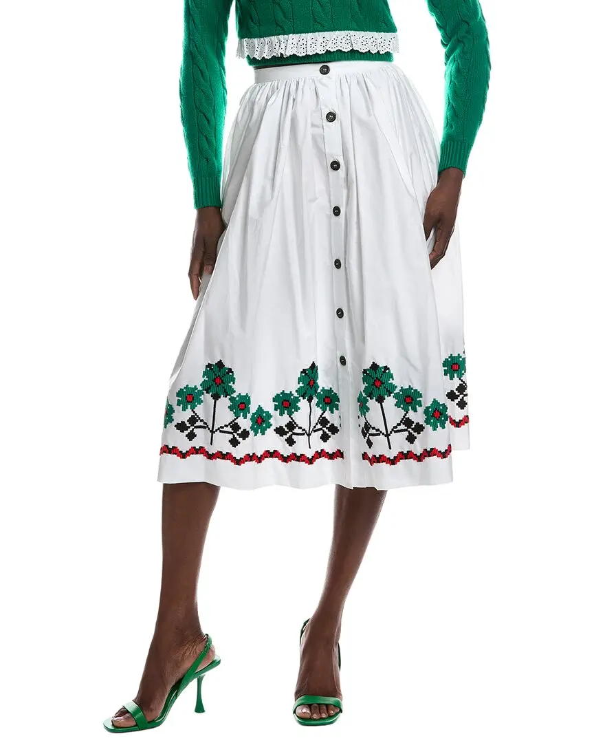 Miu Miu Embroidered Poplin Midi Skirt