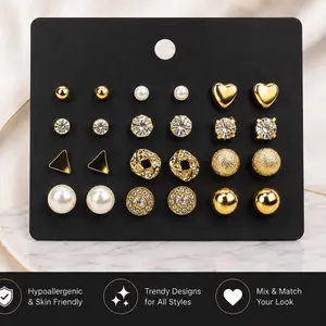 12-Pair Fashion Stud Earrings Multipack, Stylish Earrings for Daily Wear & Special Occasions jewelry woman trendy