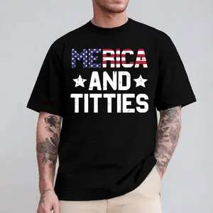 Merica And Tittiiiiies Shirt, Vintage Funny Patriotic Quote Tee, Sarcastic 4th Of July Men Apparel, Hot Summer Pool Party Gear