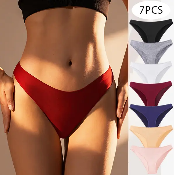 BANNIROU Cotton Thongs for Women Seamless Ladies Soft Underwear 7 pack | Breathable Panties, Moisture-Wicking Cotton Fabric, Low-Rise Undies, Fits Comfortably, Workout, Gym, Everyday Generic Wear