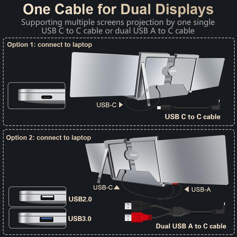 S350 Laptop Monitor Extender, 13.3" IPS Panel 1920x1200 FHD 1200P 60Hz Display, 1-Cable USB-C/USB-A External Monitor for Laptop Work, 1-Cable Easy Installation, Driver-Required First Setup, Compatible with Windows & Mac