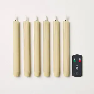 6pk 10" Ribbed Flameless Taper Candles Cream - Hearth & Hand with Magnolia