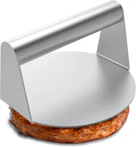 Stainless Steel Burger Press, 5.5 Inch Round Smasher, Non-Stick Smooth Hamburger Press Flat Bottom Without Ridges, Bacon Grill Perfect for Top Griddle Cooking outdoorfun