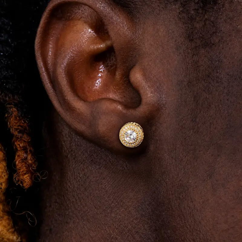 Unisex 14K Gold-Silver-Rose Gold Plated Brass CZ Circle Stud Earrings - Hypoallergenic Jewelry, Single Pair Daily Wear Costume Accessory for Adults