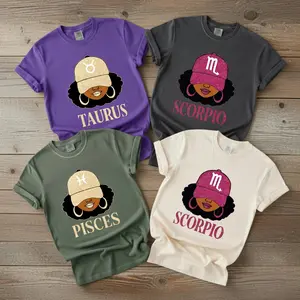 [Full 12 Zodiac] Black Girl Zodiac T-Shirt – Taurus Scorpio Pisces Astrology Sign Graphic Tee for Men and Women, Soft Horoscope Shirt, Cute Zodiac Lover Gift