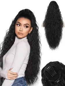 30-Inch Curly Wave Drawstring Ponytail Wig, Synthetic Comb Ponytail Extension, Bohemian Style, Long Wavy Curl, Women's Daily & Party Wear