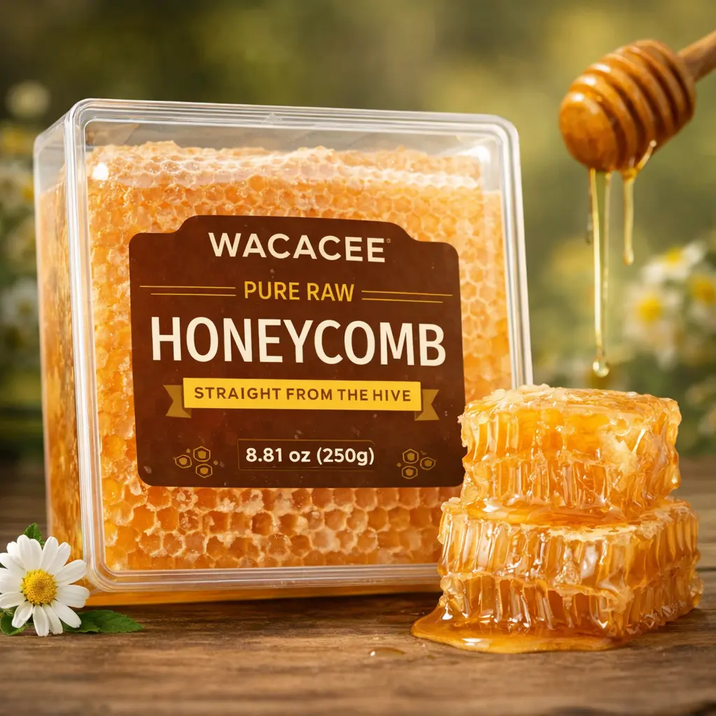 WACACEE 250g Honeycomb Blocks Sugar Substitute - Beeswax-Infused, Natural, Enzyme-Rich, No Added Sugar, Safe-to-Swallow, Rich Flavor Staples for All Ages, 12-Month Shelf Life, Difficult to Counterfeit