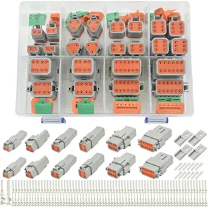 215PCS Connector Kit DT 2 3 4 6 8 12 Pin Connectors IP67 Waterproof Electrical Connector Plug with 75 Pairs Size 16 Stamped Contacts for Car Truck Boat