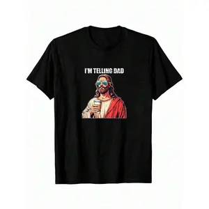 180gI'm Telling Dad Funny Mens T-Shirt Humor Jesus Drink Coffee Tee Gift For Men