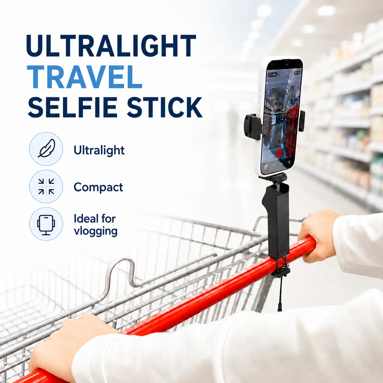 Selfie Stick with Wireless Remote – Portable Selfie Stick for iPhone & Android, Lightweight Foldable Travel Phone Holder for Cell Phone, for Photograph, Video Recording, Streaming, Black