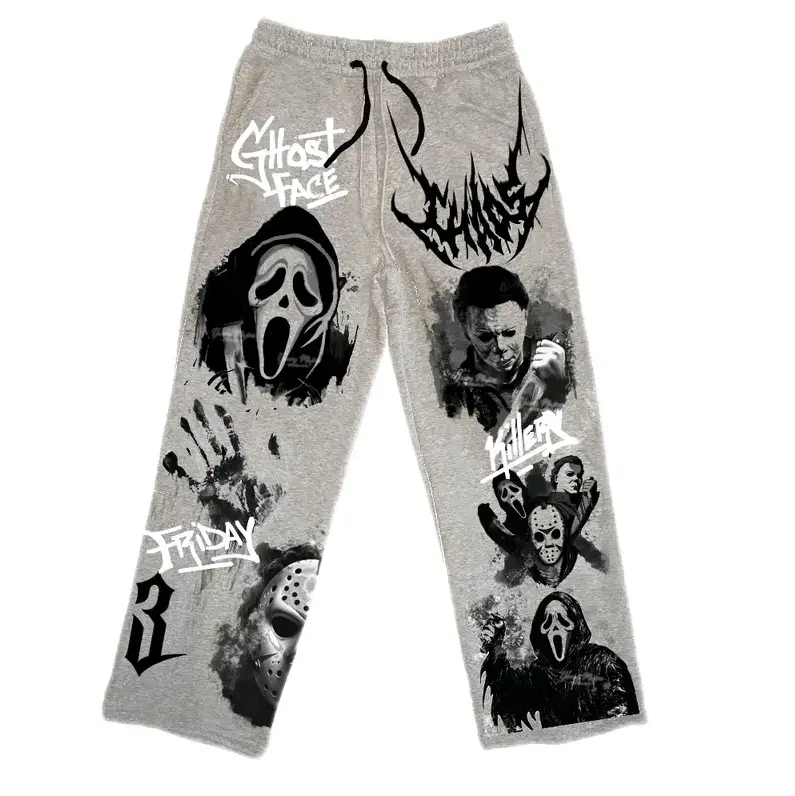 Ghost Face Slashers Baggy Sweatpants Unisex, Oversized Graphic Fleece Joggers, Relaxed Streetwear Lounge Pants for Men & Women