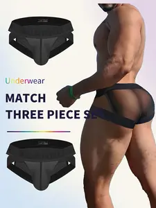 Men's Transparent Hollow Out Underwear, Breathable Quick-Dry Triangle Briefs, Sexy Low Waist Pouch Design, Comfortable Men's Panties