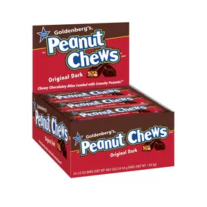 Peanut Chews Dark Chocolate King Size 18 ct. - Chewy, Bite-Sized Pieces Loaded with Crunchy Roasted Peanuts and Covered in a Rich, Dark Chocolatey Coating - 18 Count Pack Snack Sugar Cocoa Powder
