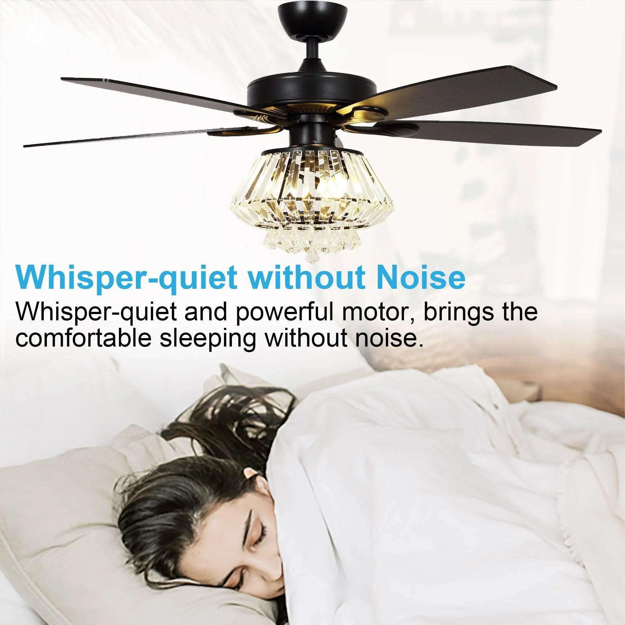 52" Kerala Modern Chrome Crystal Ceiling Fan, Downrod Mount, Reversible Blades with LED Light & Remote Control