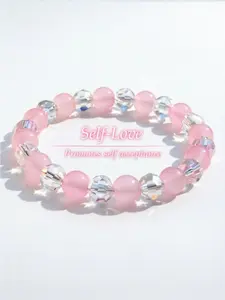 Pink Crystal Beaded Bracelet - Embrace Self-Love with This Rose Quartz & Faceted Crystal Stack