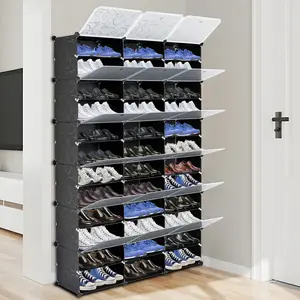 12-Tier Portable Layer Shoe Rack 72 Pair Storage Cabinet with Translucent Door Black for Heels Boots Slippers 40x30cm Large Capacity Organizer