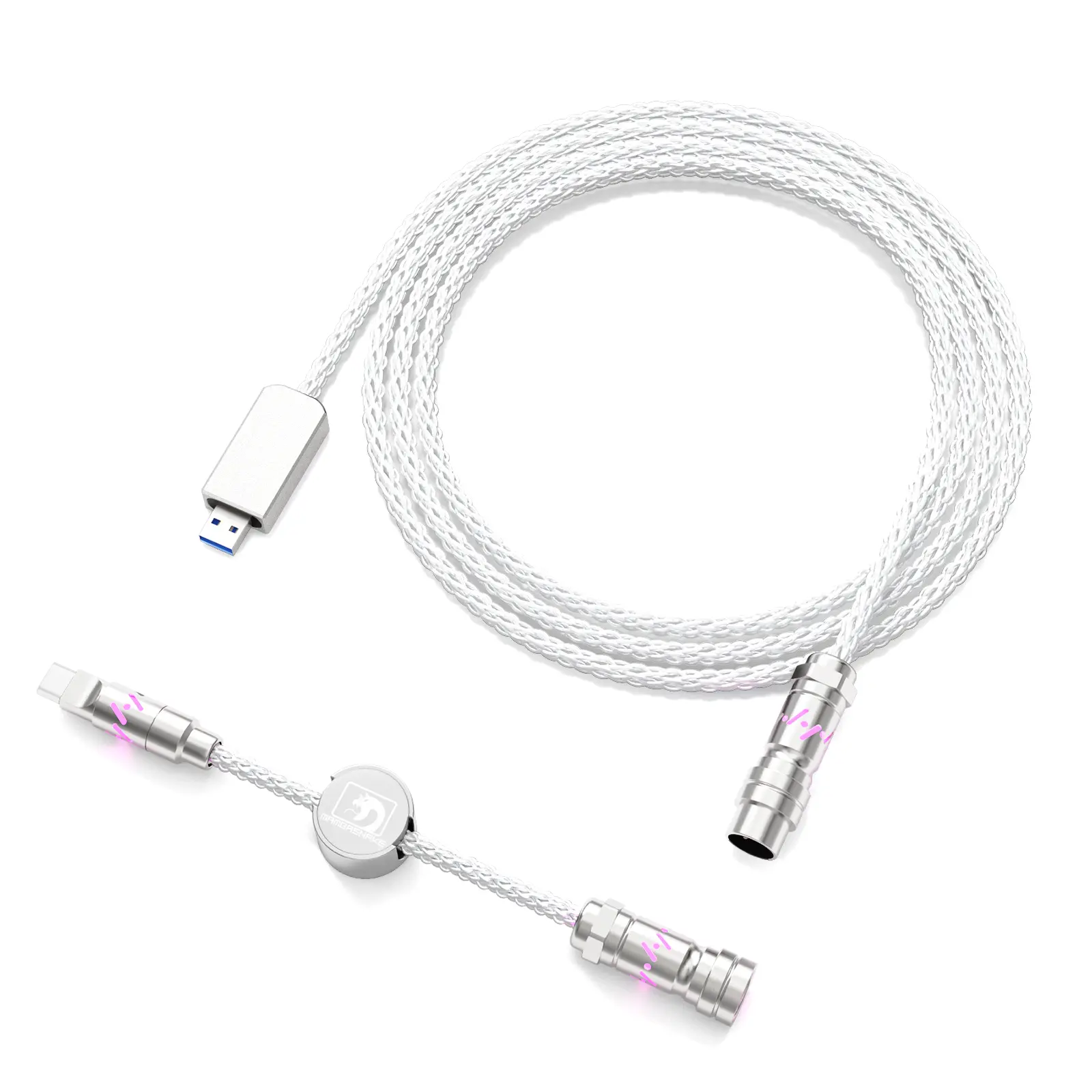 MAMBASNAKE C07 Custom USB C Keyboard Cable with RGB Lighting for 8KHz Magnetic Keyboard, Single Crystal Copper Braided Charging Cable USB A to Type C, 5-Pin CNC Aviation Connector, Durability