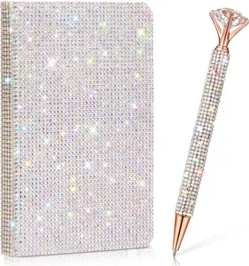 Notebook Pen Sets Bling Pocket Notebook Crystal Pens Mini Diamond Hardcover Notebook Glitter Journal Notebook Office Desk Accessories for Women