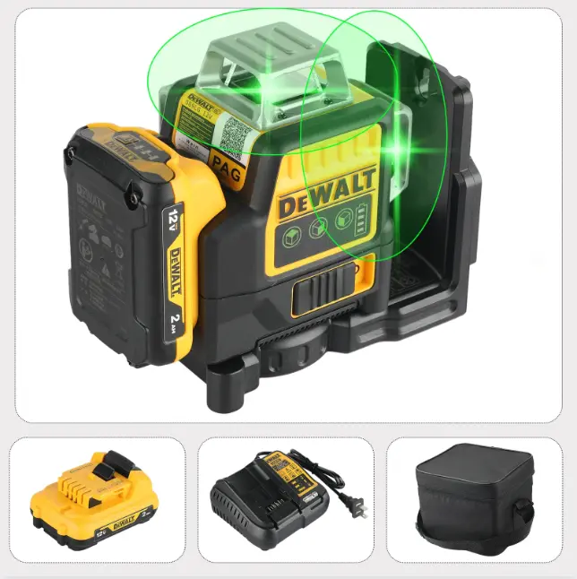 DEWALT DW089LG Electronic Laser Level Tool, 360-Degree 3-Sided 12-Beam Line Laser, 12V Lithium Battery, Automatic Precision Leveling, Highly Magnetic Base for Metal Surfaces, Ideal for Alignment Tasks