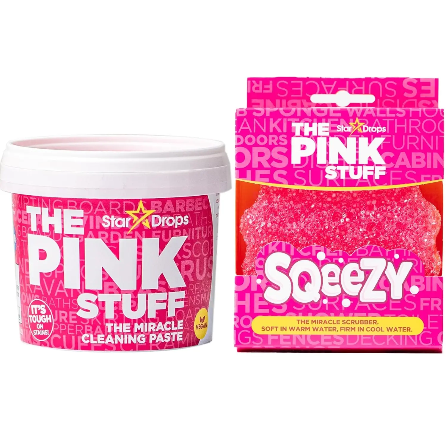 Stardrops Pink Stuff Miracle Cleaning Paste & Squeezy Scrubber Bundle – All-Purpose, Non-Scratch Cleaner for Kitchen, Bathroom, Walls, Floors & More