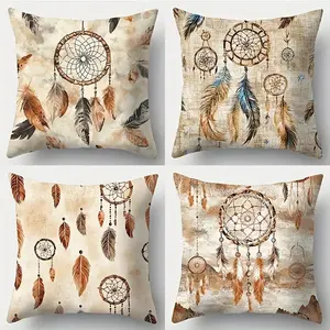 Bohemian Dreamcatcher Pillow Covers Set of 4, Invisible Zipper, Easy to Clean, for Bedroom, Living Room, Sofa, Car, Home Decor